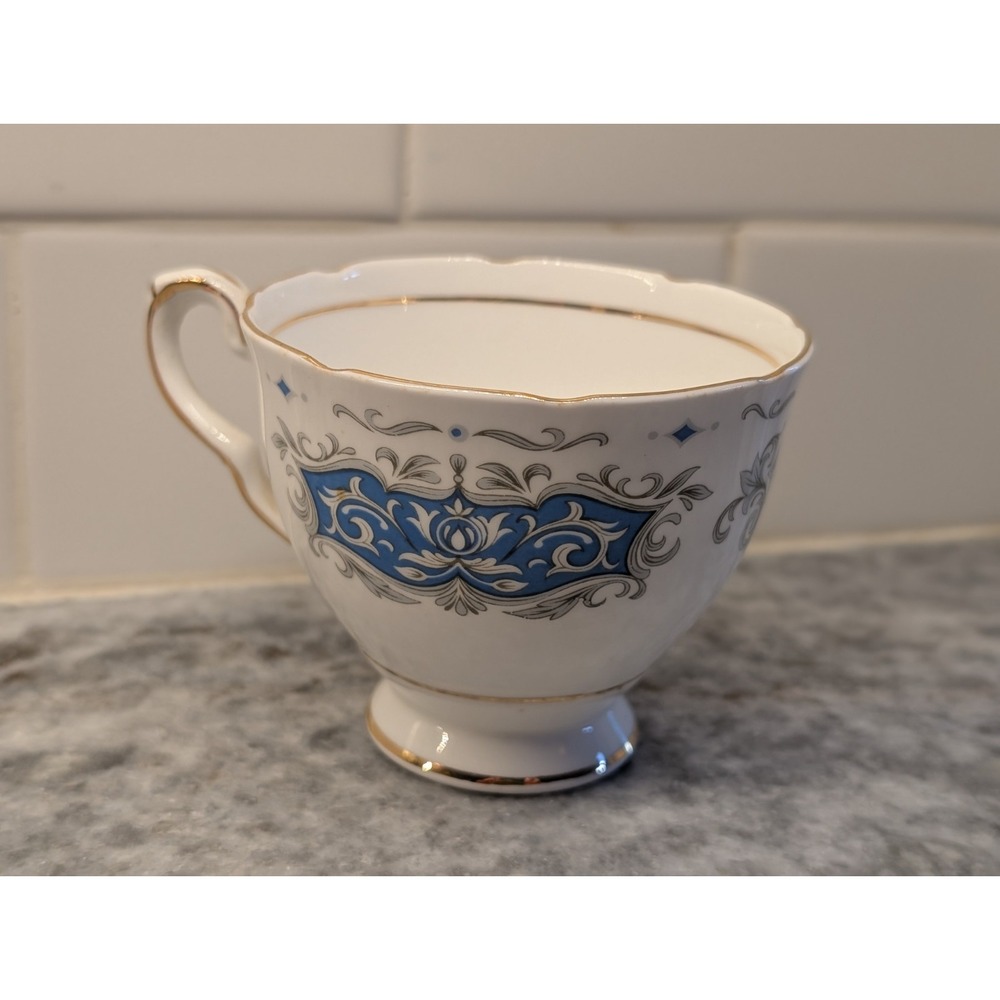 Royal Stafford Runnymede Bone China England Blue Gold Footed Teacup Cup Vintage